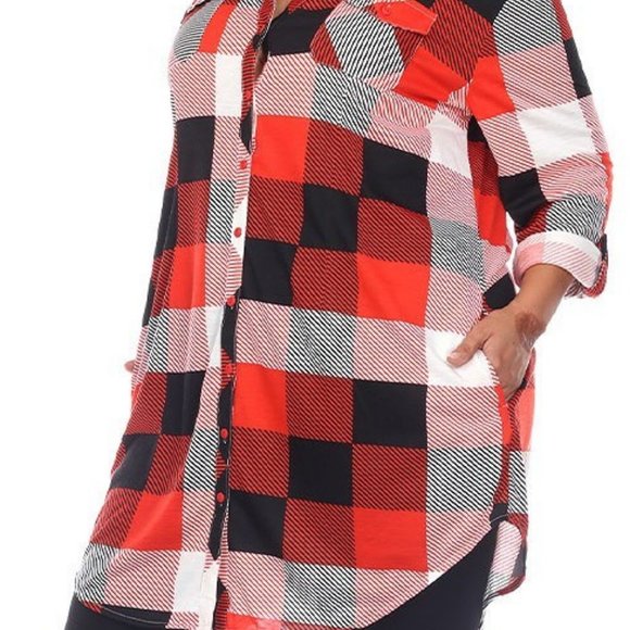 1X 2X 3X Casual Top Blouse Shirt Stretchy Plaid Plus Size Tunic 17558-02 - Picture 3 of 3